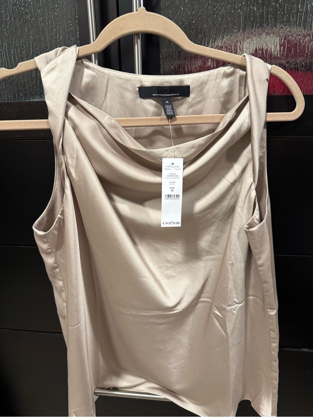 White House Black Market Satin Cowl Neck Camisole in Taupe